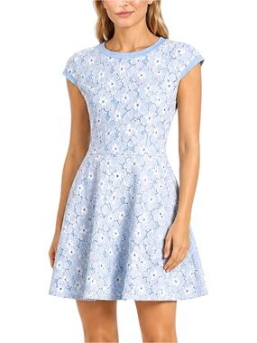 LABEL BY FIVE TWELVE Blue White Floral Lace Fit & Flare Mini Dress US 2